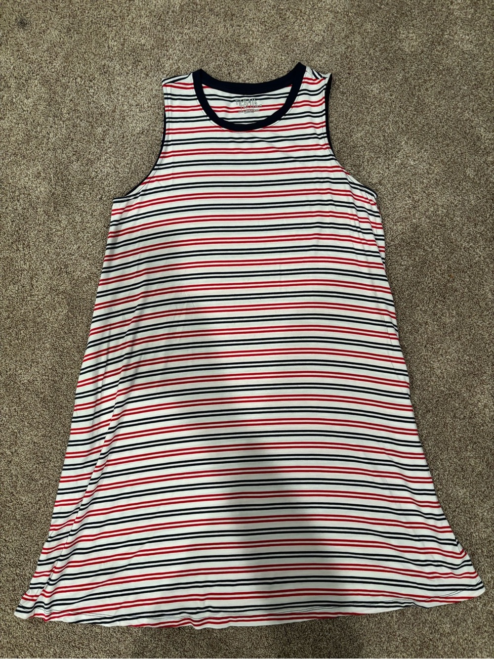 Time and Tru Sleeveless Striped Swing Dress in White, Red, and Navy